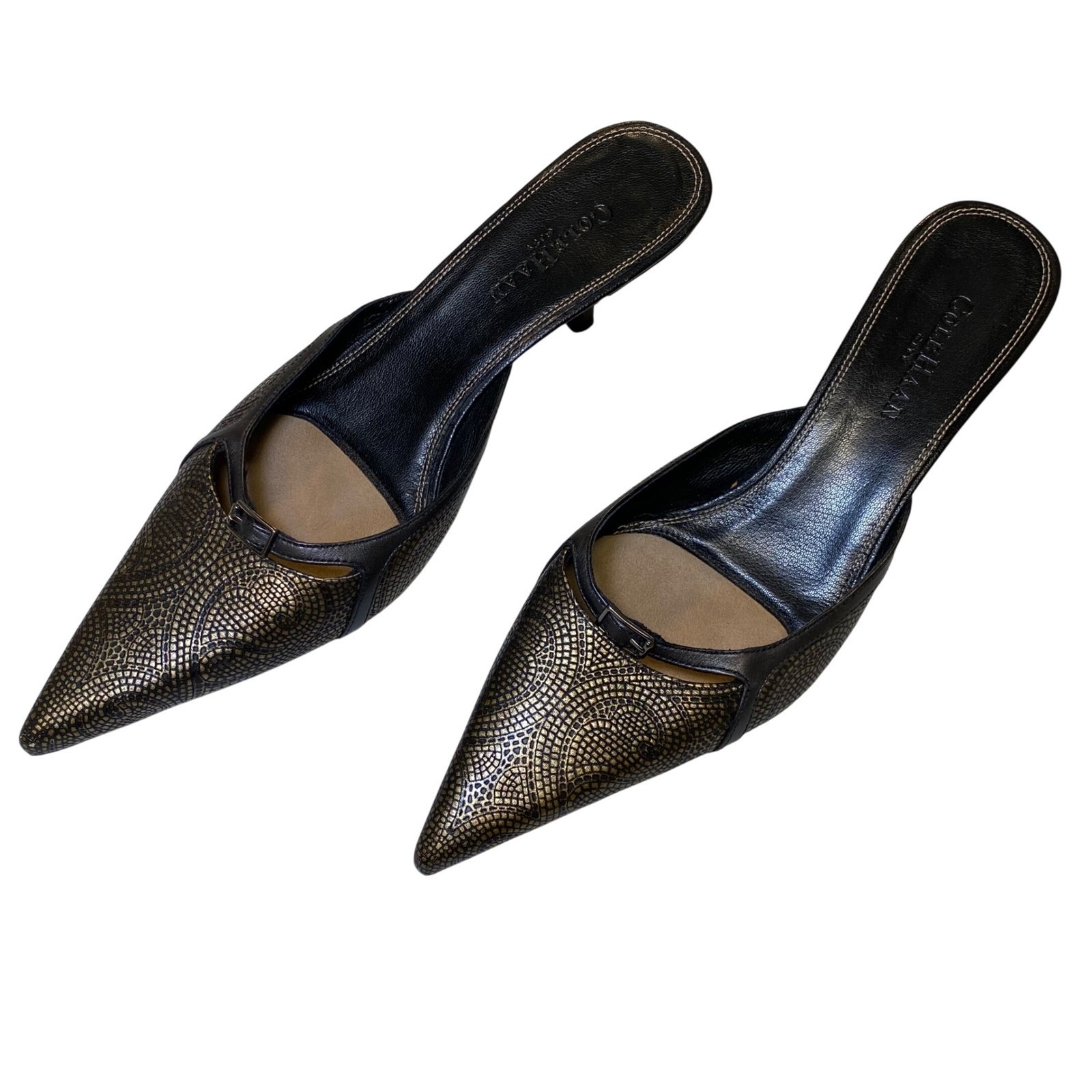 Cole Haan City Women's Mule Heels 9b Bronze Black Leather Pointed Toe